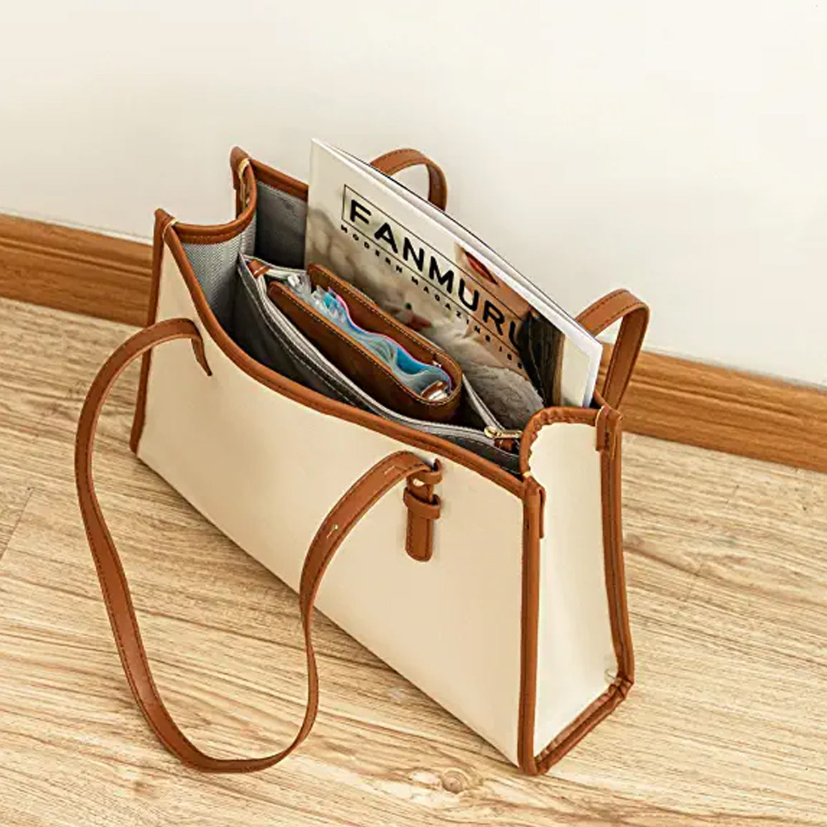 PU Tote Bag for Women with Zipper Pocket