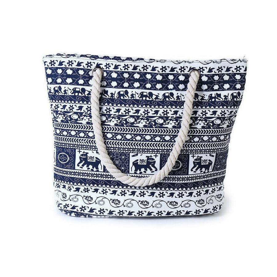 Canvas Large Summer Beach Bag  With Floral Pattern