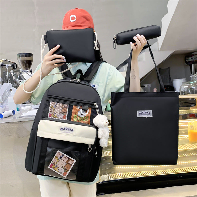 4Pcs Fashion Simple Student School Bag Campus Backpack