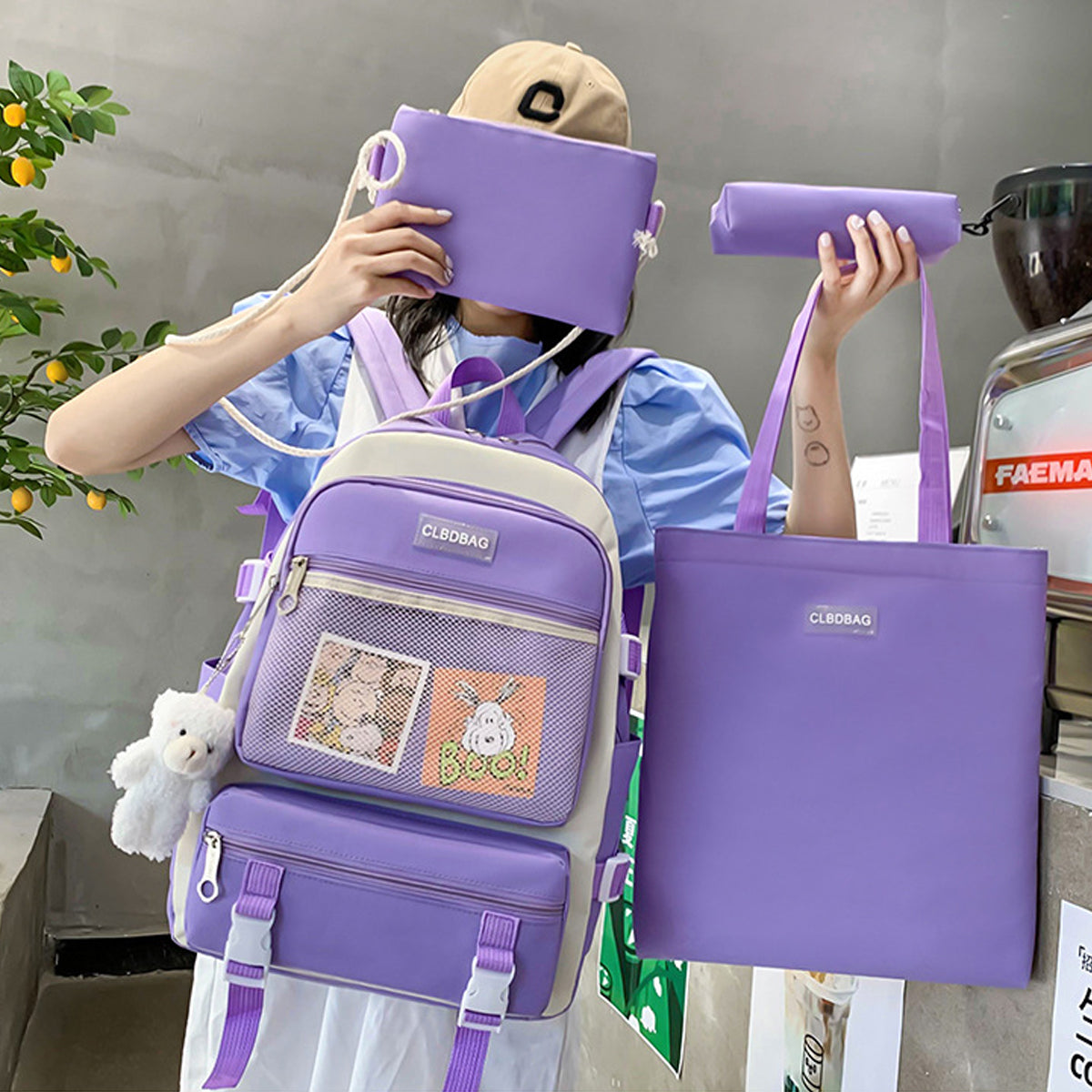 4Pcs Large Capacity Backpack Student Schoolbag