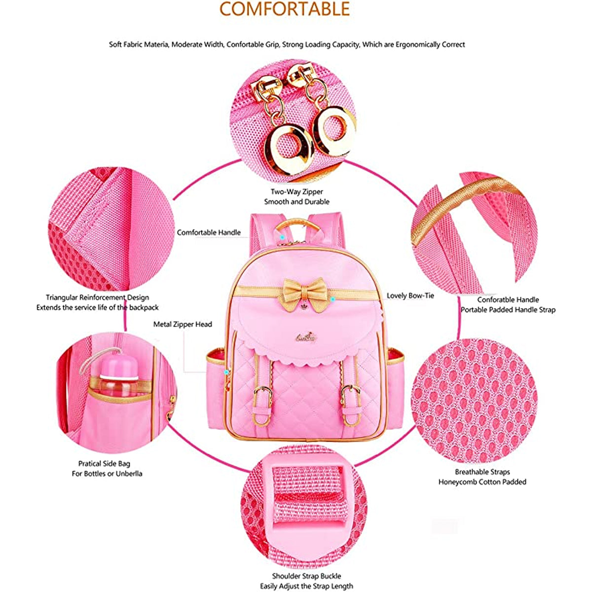 Children Princess Waterproof PU Backpack for Girls