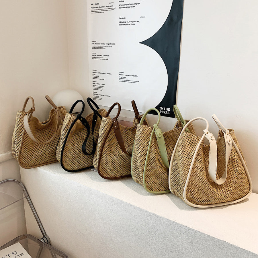 New Tote Personality Contrast Color Shoulder Weave Bag