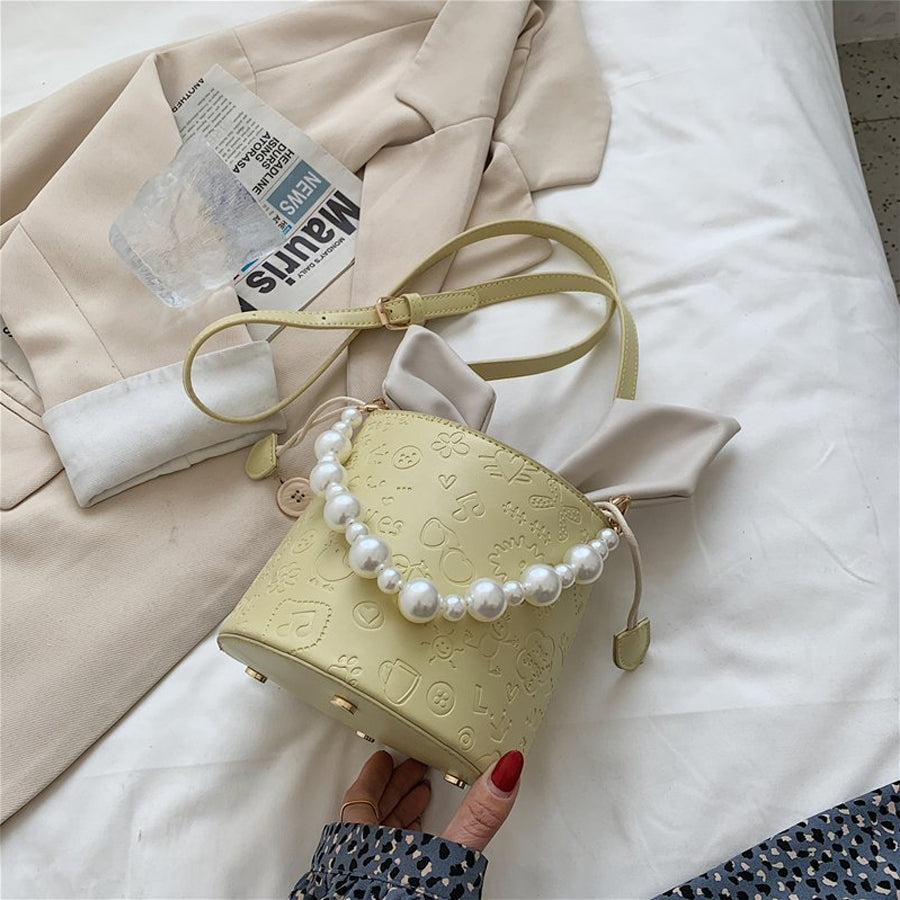 New Pearl Embossed Crossbody Tote Bucket Bag