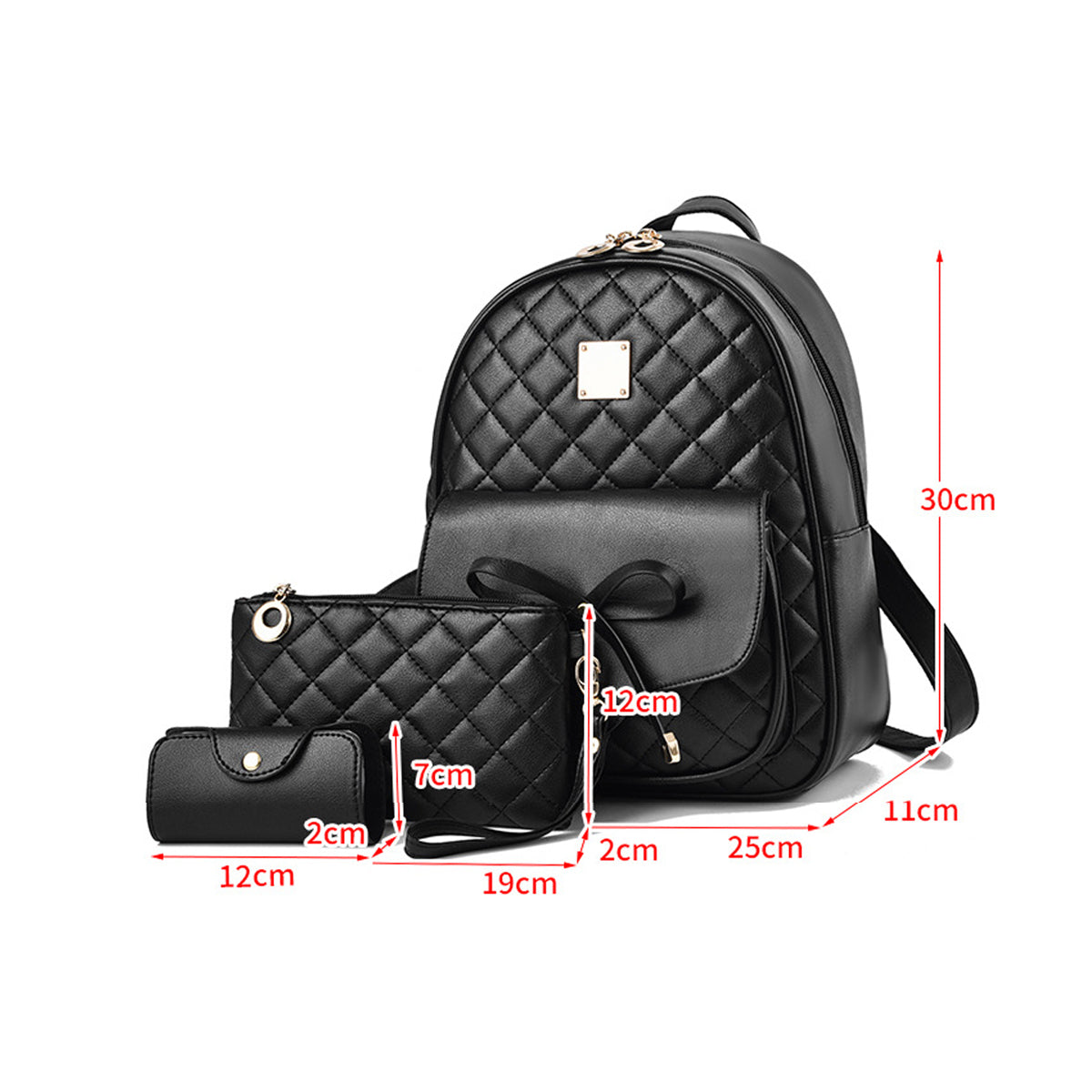 3Pcs Set Of New Fashion Bow Rhombus Backpack