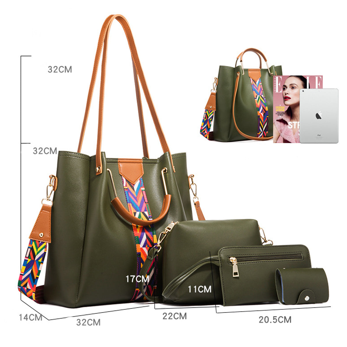 4Pcs PU Clutch Retro Trend Ladies Bag Handbag