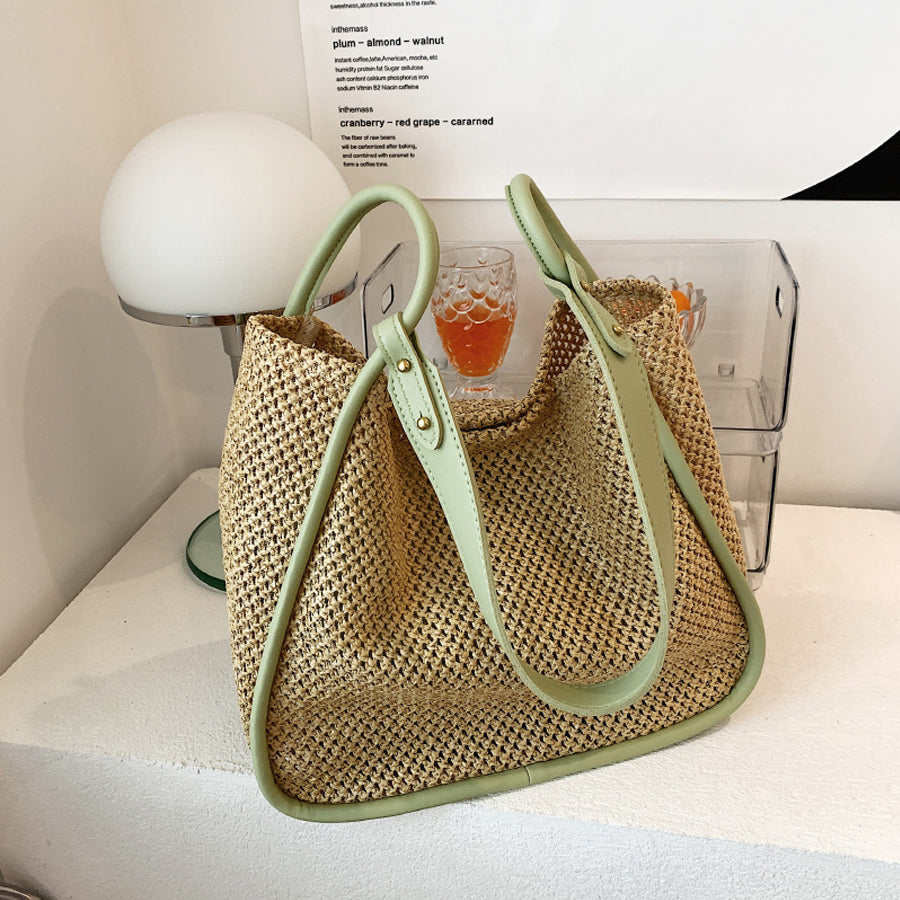New Tote Personality Contrast Color Shoulder Weave Bag