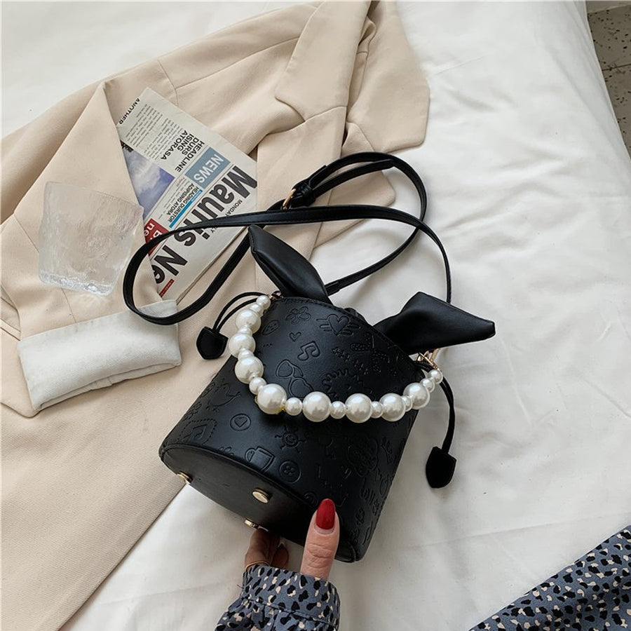 New Pearl Embossed Crossbody Tote Bucket Bag