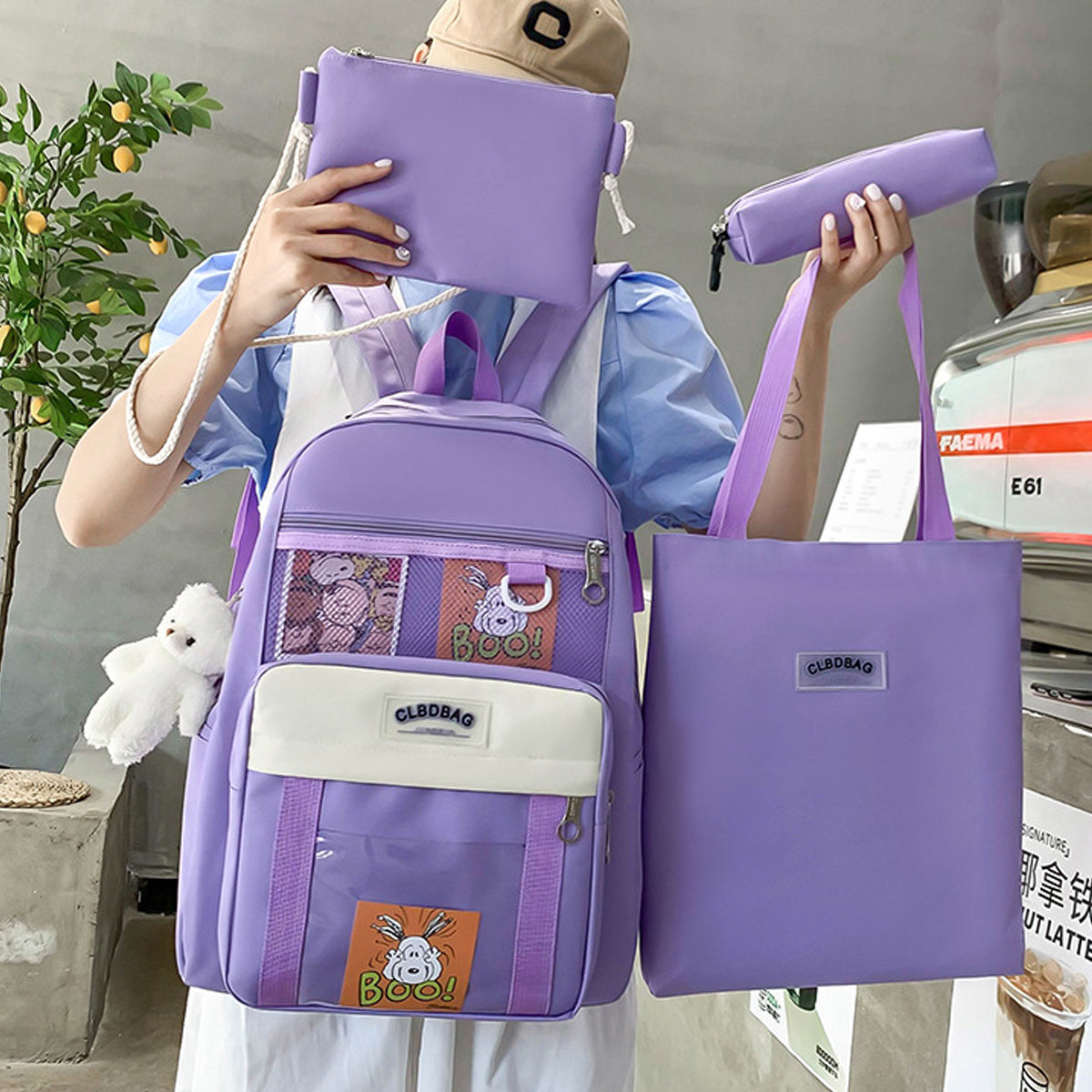 4Pcs Fashion Simple Student School Bag Campus Backpack
