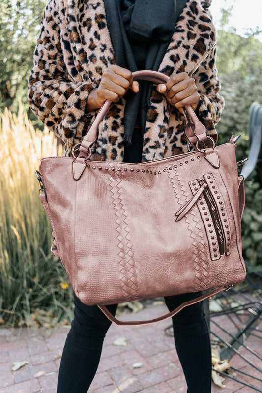 Pink large-capacity fashion casual leather handbag