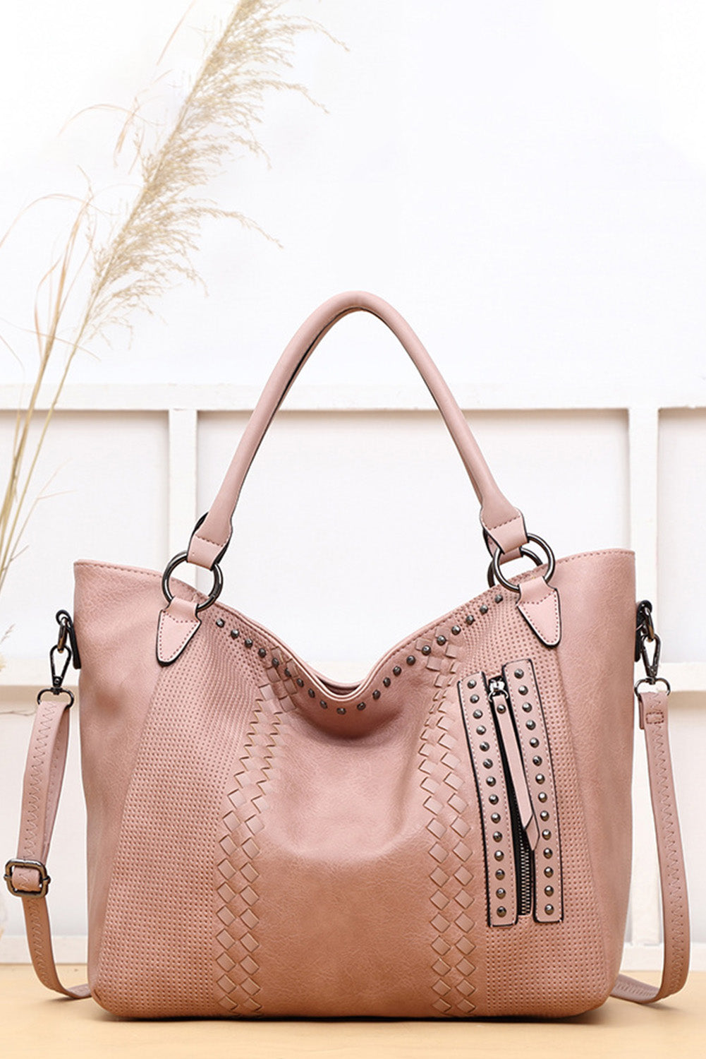 Pink large-capacity fashion casual leather handbag