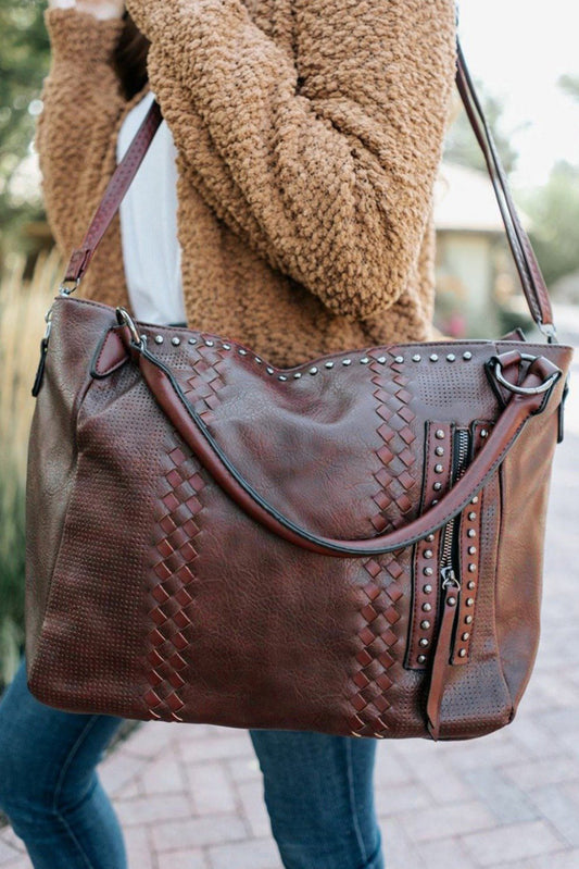 Brown large-capacity fashion casual leather handbag