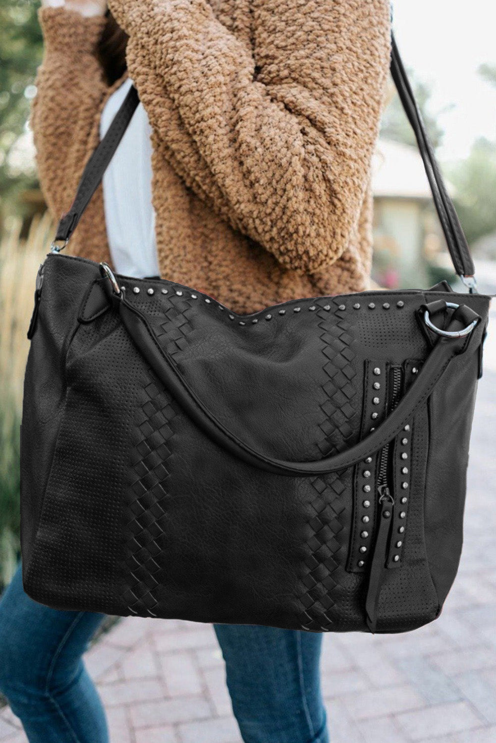 Black large-capacity fashion casual leather handbag