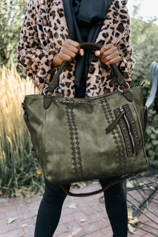 Green large-capacity fashion casual leather handbag