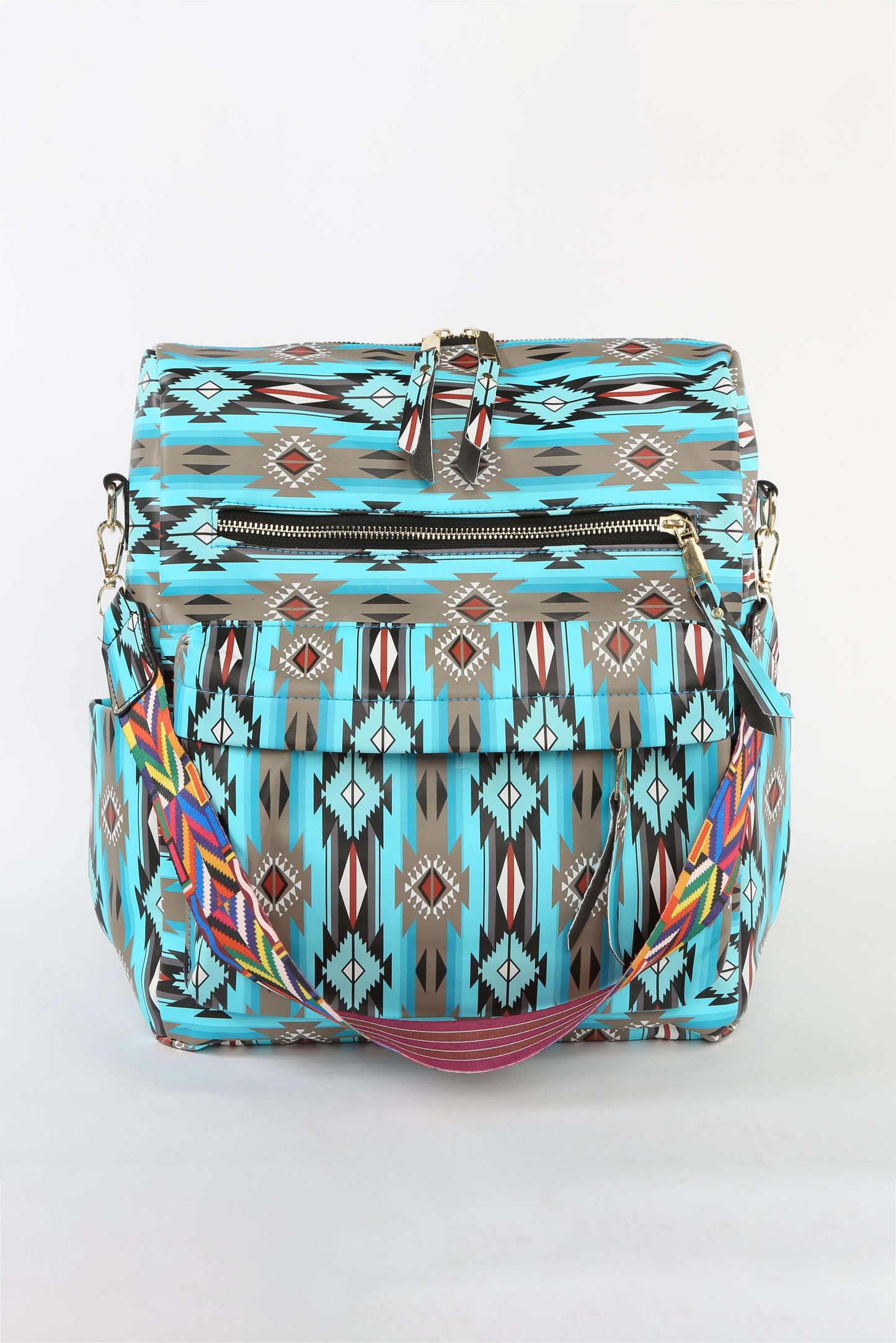 Blue Aztec Print Large Capacity Backpack