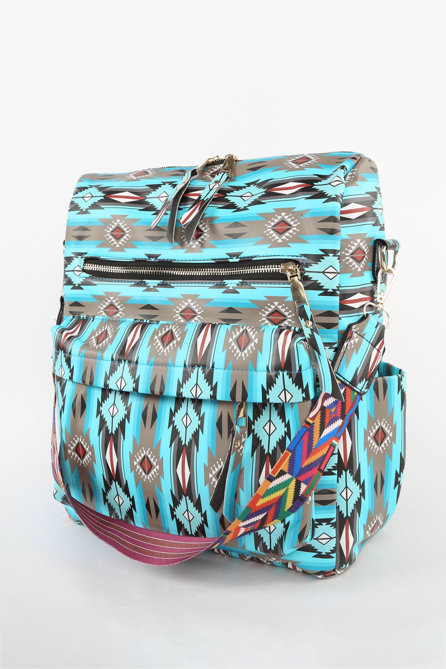 Blue Aztec Print Large Capacity Backpack