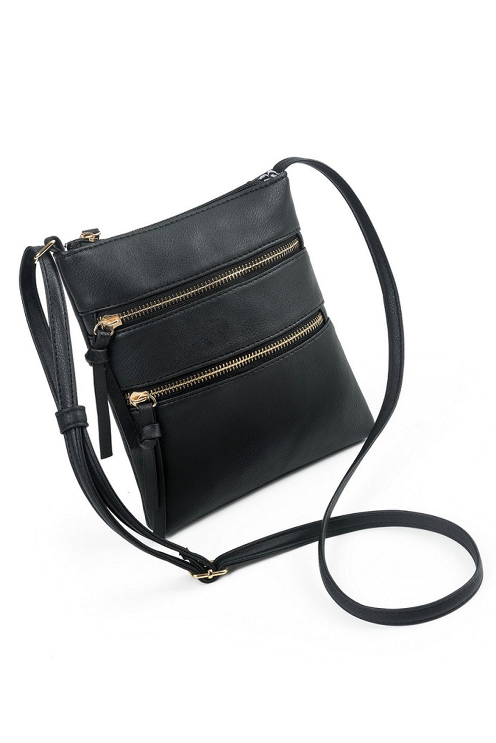 Black Double Zipper Shoulder Messenger Bag