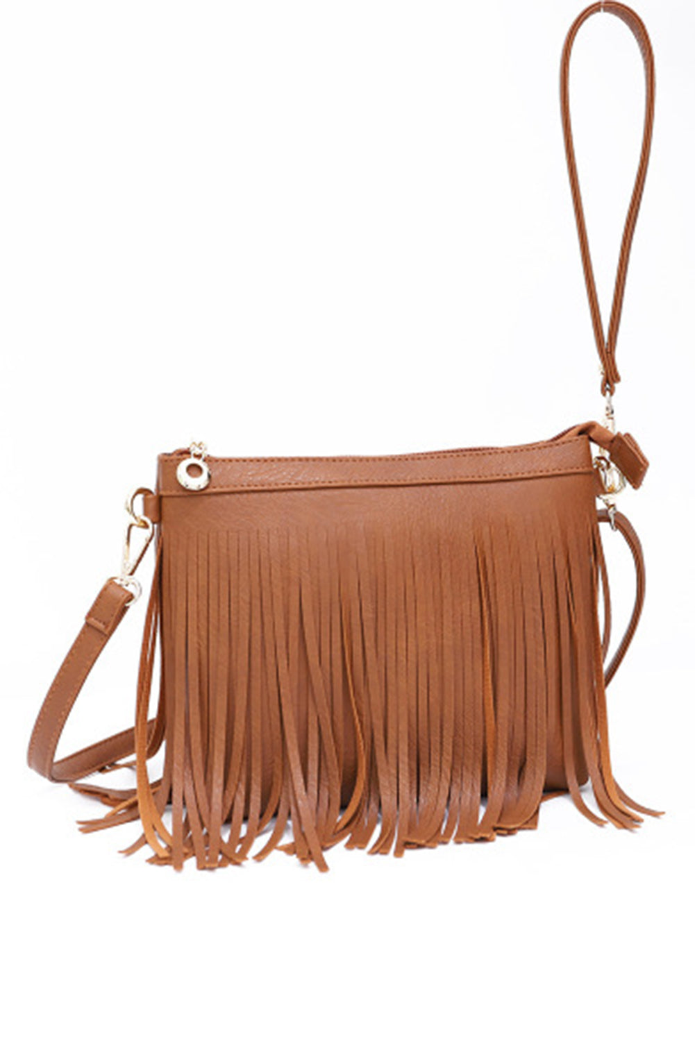 Black  Brown Fringed Faxu Leather Crossbody Bag