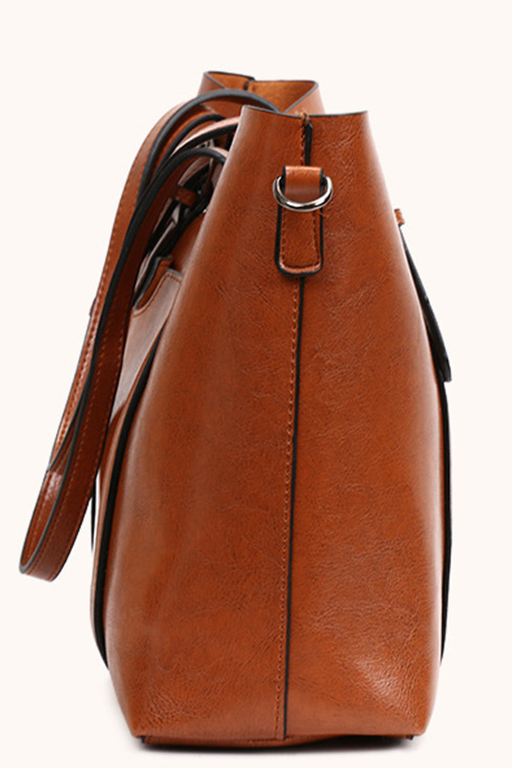 Brown Dual Handle Shoulder Faux Leather Messenger Bag