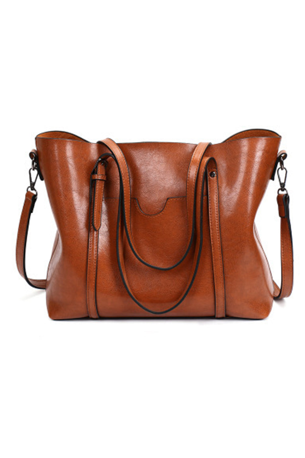 Brown Dual Handle Shoulder Faux Leather Messenger Bag