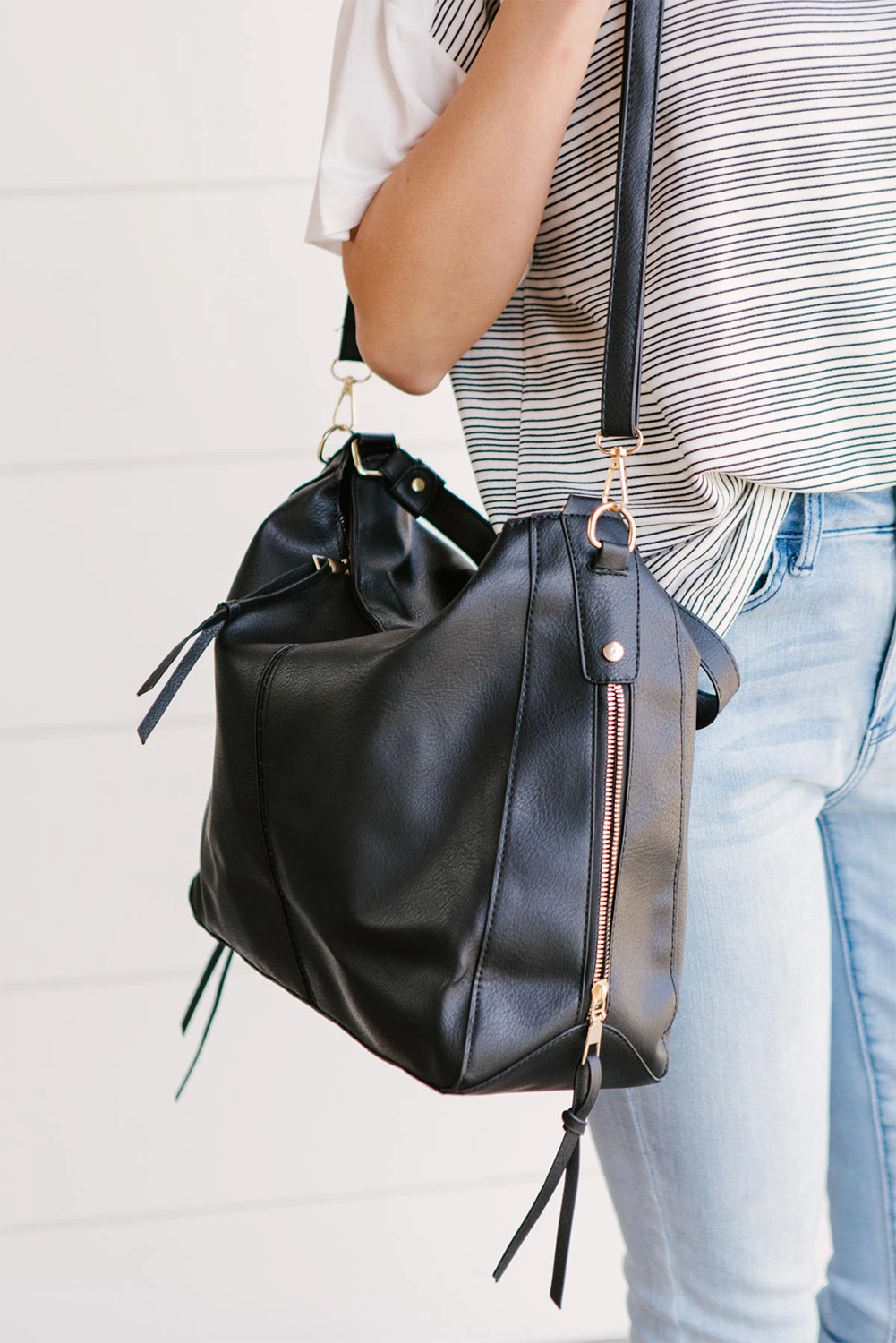 Black Faux Leather Hobo Bag