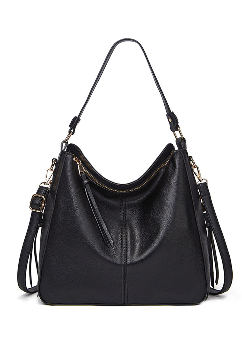 Black Faux Leather Hobo Bag