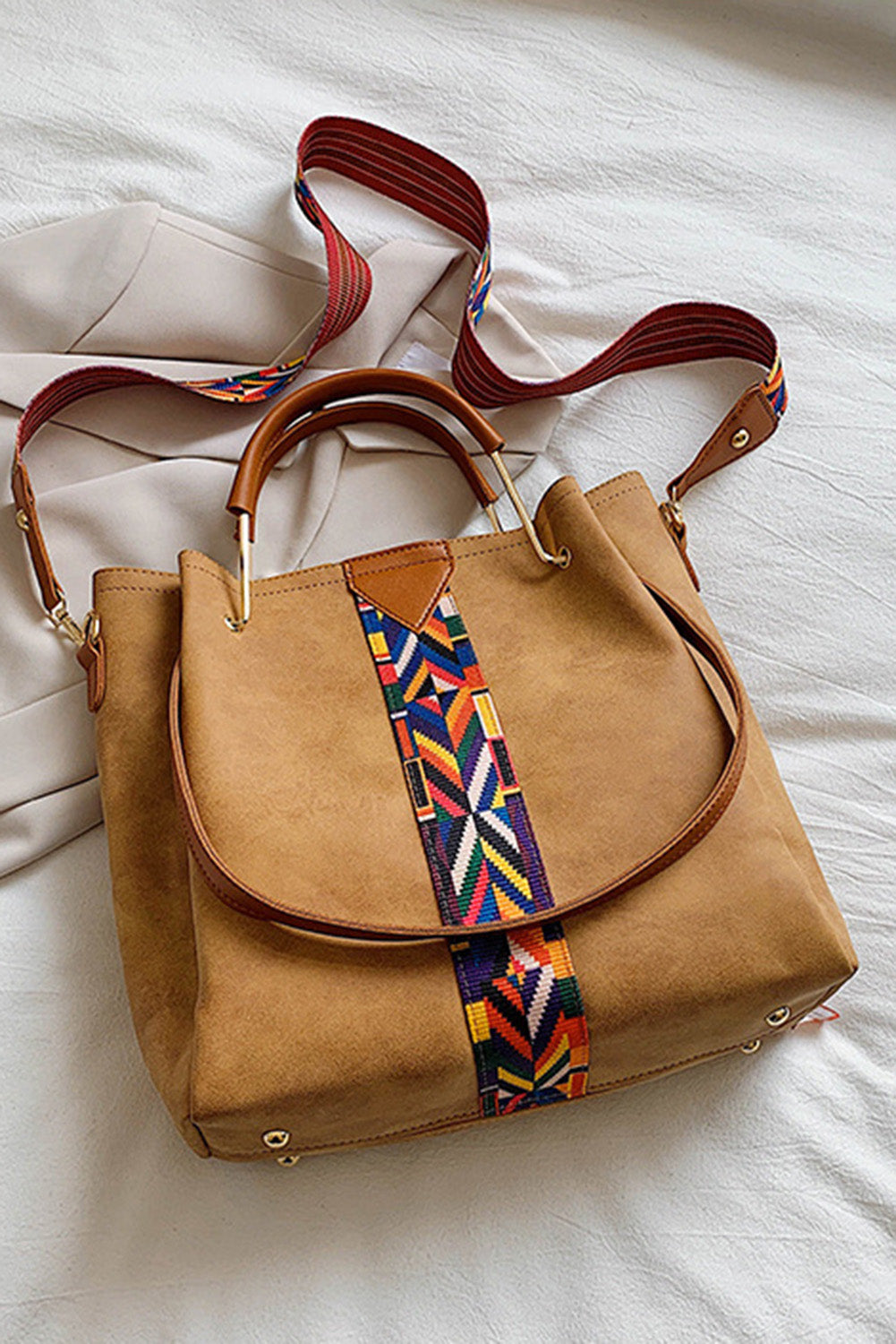 Brown Chic Contrasting Strip PU Tote Bag
