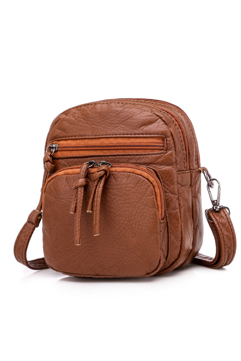 Brown Multi-layer Portable PU Leather Shoulder Messenger Bag