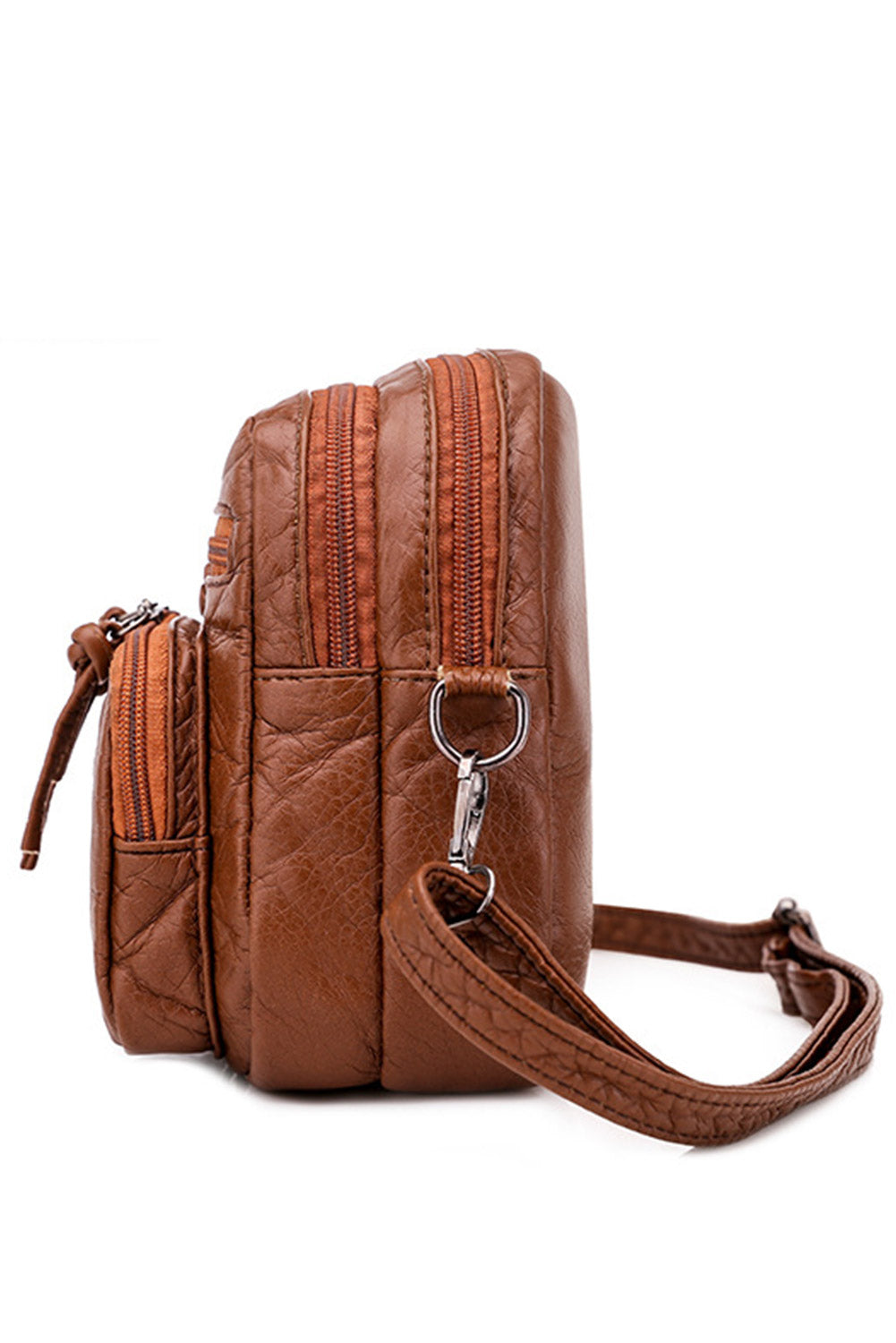 Brown Multi-layer Portable PU Leather Shoulder Messenger Bag