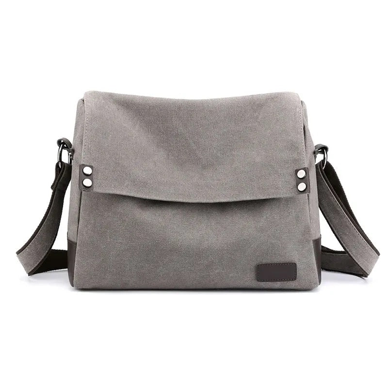 13.5" Vintage Black Canvas Messenger Bag