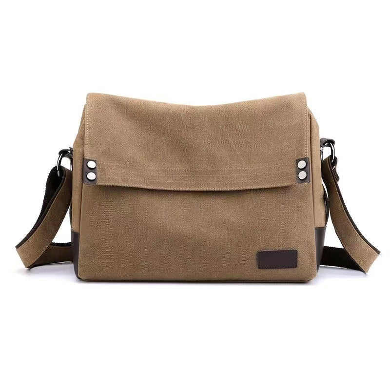 13.5" Vintage Black Canvas Messenger Bag