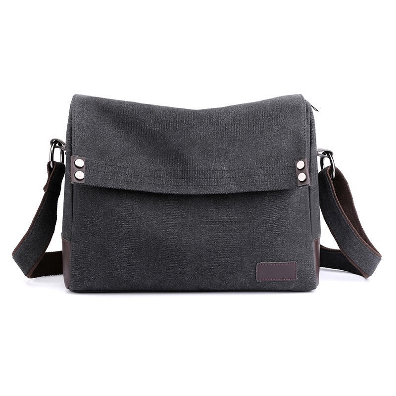 13.5" Vintage Black Canvas Messenger Bag