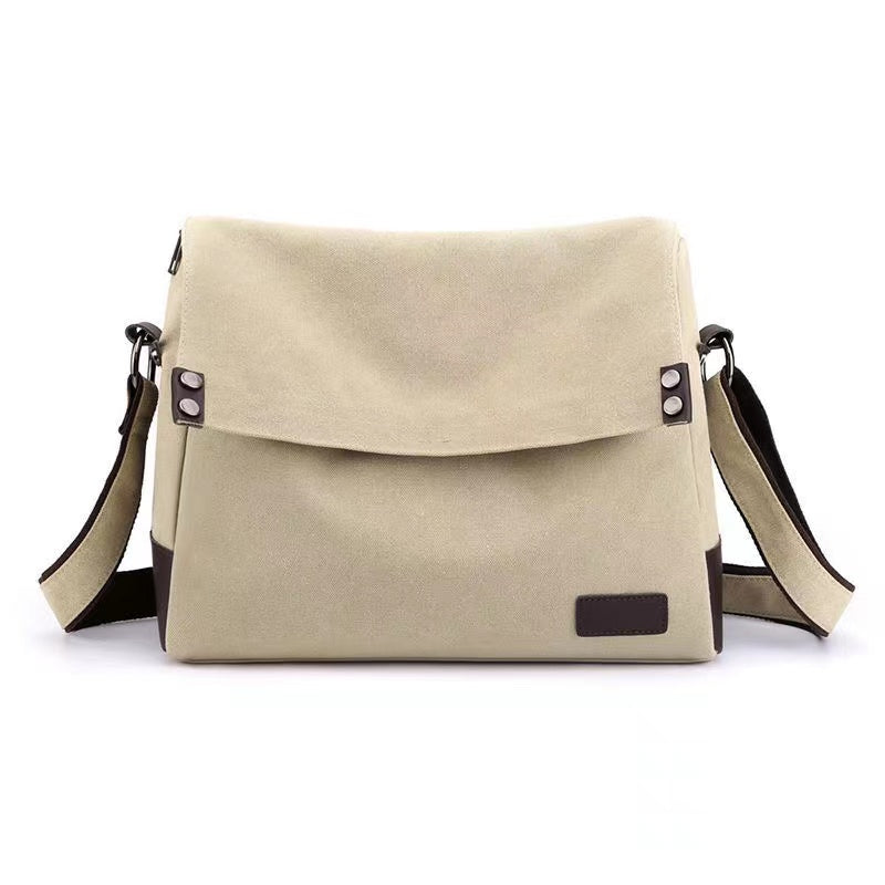 13.5" Vintage Black Canvas Messenger Bag